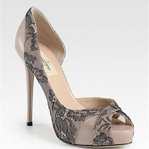 Valentino Lace D'Orsay Dorsay Platform Pumps Heels Shoes Blush Nude